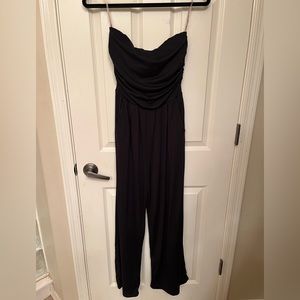 Strapless jumpsuit, black, with pockets